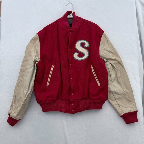 Vintage Champion Varsity Letterman Jacket Mens L Red Naugalite Wool 50s 60s